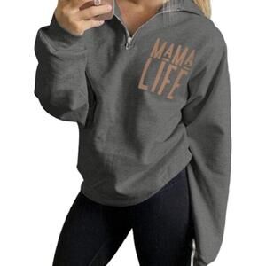 TAIUICY Women Mama Life Zip Up Pullover Sweatshirt High Collar